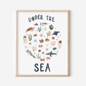 Under the Sea Nursery Print, Ocean Animals Printable, Ocean Sea Nursery, Whale and Shark Art, Nautical Nursery Decor