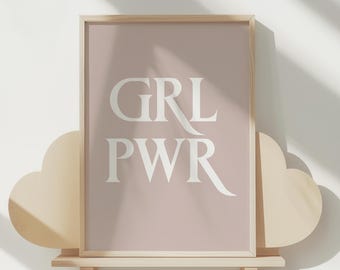 Girl Power Poster, Pink Nursery Art, Motivational Print, Female Empowerment, Positive Affirmation Girl, Pink Girl Room, Grl Pwr  Print