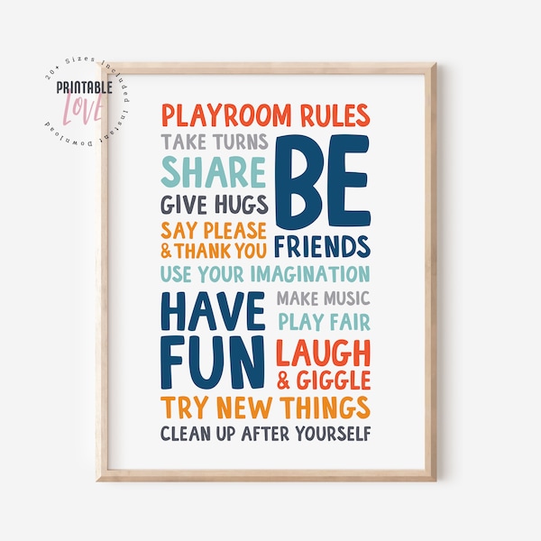 Playroom Rules Printable, Playroom Rules Instant Download, Rainbow Playroom Wall Art, Playroom Rules, Playroom Decor, Printable Art