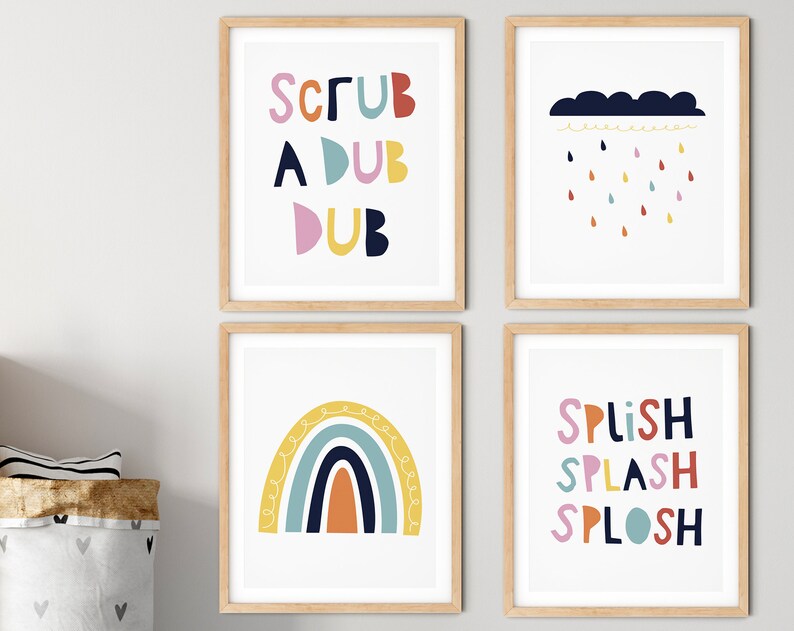 Bathroom Art Set Kids Bathroom Printable Set Bathroom - Etsy
