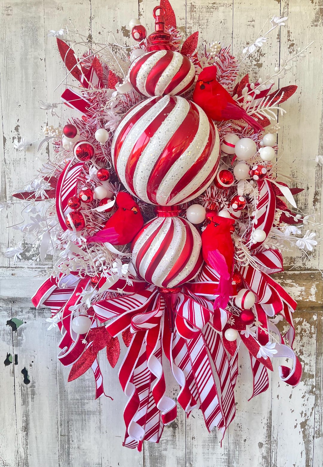 Candy Cane Christmas Wreath Holiday Cardinal Door Decor Etsy — free download