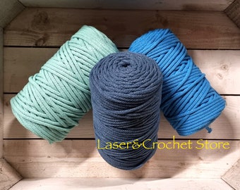 5mm Macrame Braided Cotton Cord | Cotton Rope | Crochet Cotton Cord | DIY Craft Cord |Yarn | Petrol Blue | Turquoise | Mint