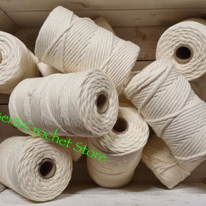 5mm Macrame Twisted Cotton Cord | Cotton Rope | Crochet Cotton Cord | DIY Craft Cord | Yarn | Ecru Colour