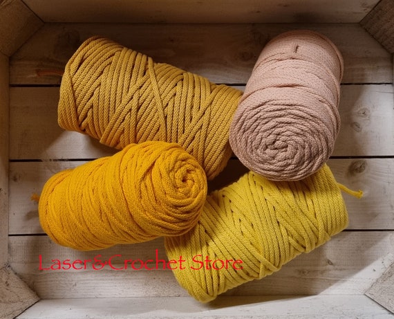 5mm Macrame Braided Cotton Cord | Cotton Rope | Crochet Cotton Cord | DIY Craft Cord | Yarn | Honey | Sunny Yellow | Light Yellow | Salmon