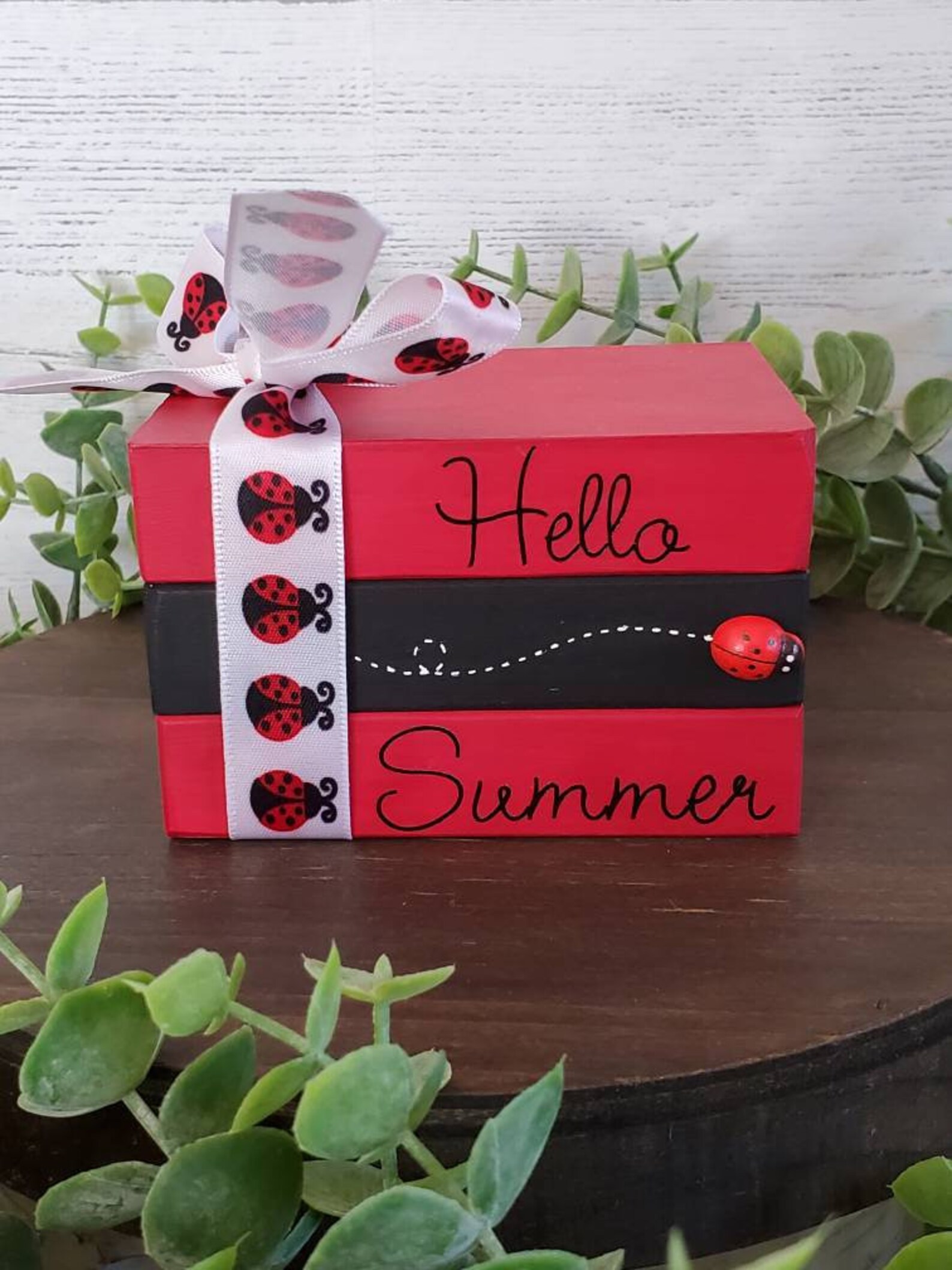 Ladybug book stack tier tray decor ladybugs summer tier | Etsy