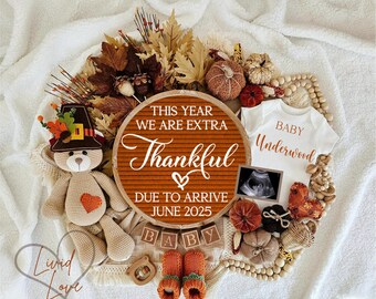 Thanksgiving Pregnancy Announcement: Fall Baby Reveal (Digital Editable Template)