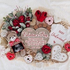 Valentine&#39;s Day Pregnancy Announcement, Digital Baby Announcement, Digital Baby Reveal, Editable Template for Social Media, February Reveal
