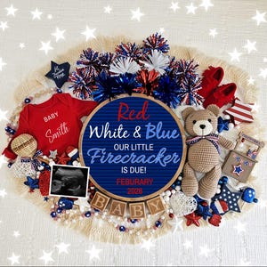 4th of July Pregnancy Announcement Digital, Independence Day Baby Reveal, Summer Baby, Little Firecracker Editable Template, Red White Blue