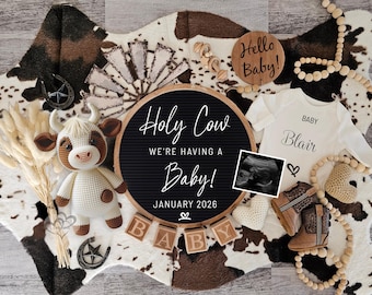 Western Pregnancy Announcement: Holy Cow Baby Reveal (Digital Template