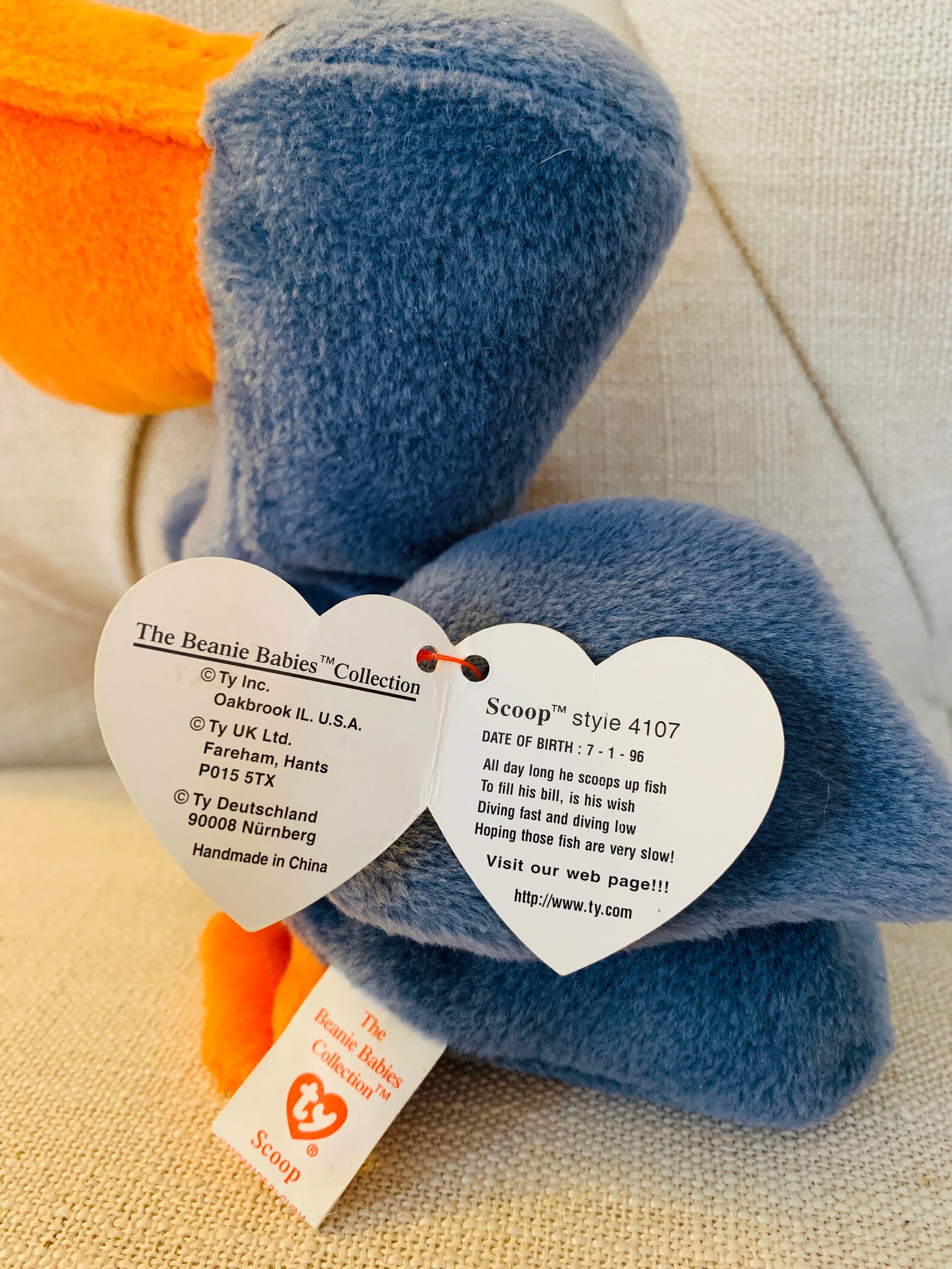 Scoop Beanie Baby MWMT valuable Errors Numeric Birthday 7-1-96 Style