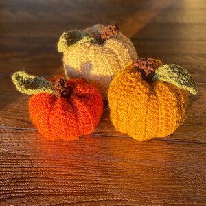 Conjunto de 3 calabazas de ganchillo hechas a mano, otoño, Halloween, decoración, Acción de Gracias, decoración de otoño, decoración de calabaza imagen 4