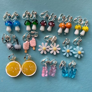 Clip-On Mushroom/Lemon/Gummy Bear/Flower/Boba/Ice Cream Earrings