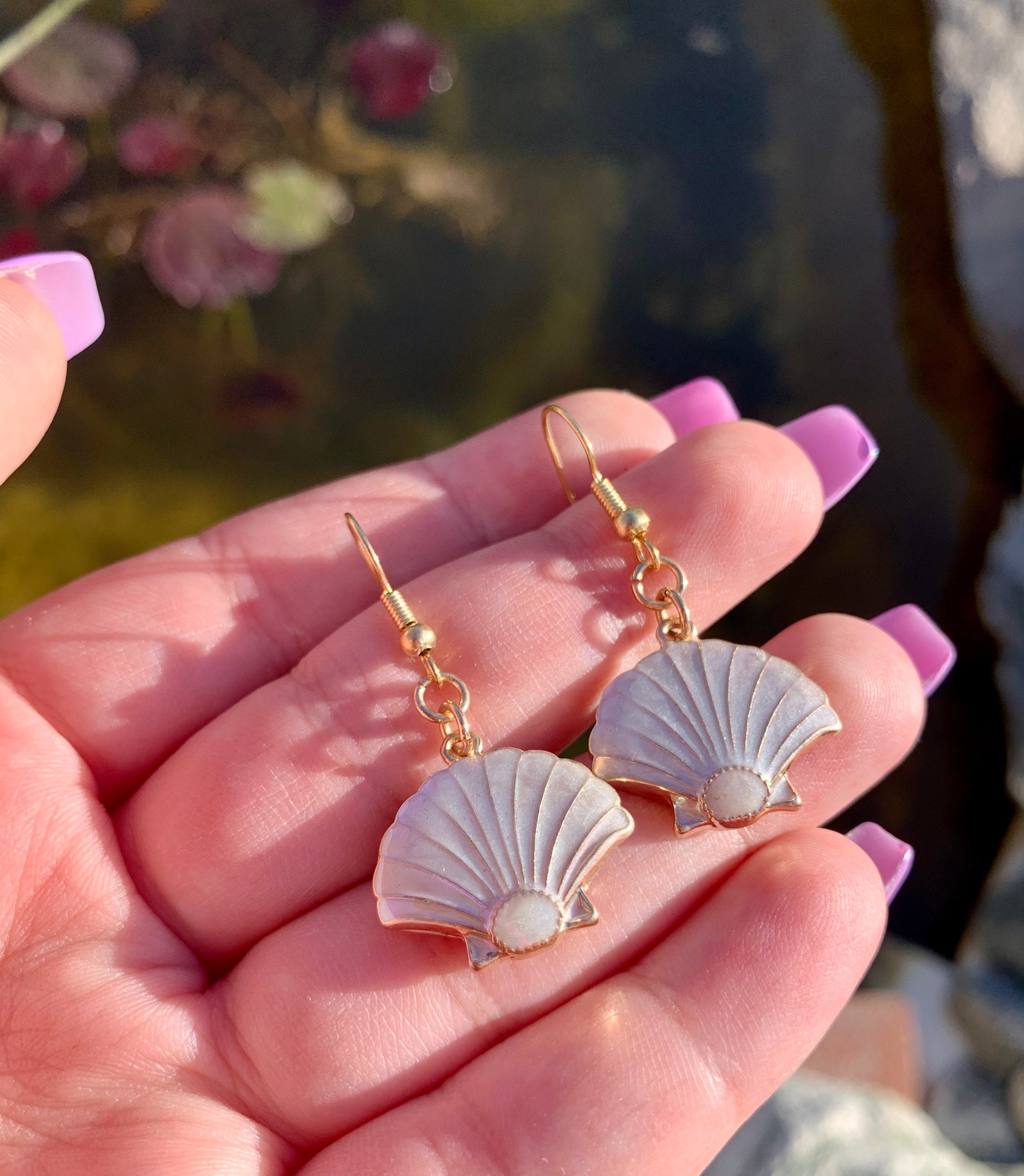 White Seashell Earrings Etsy