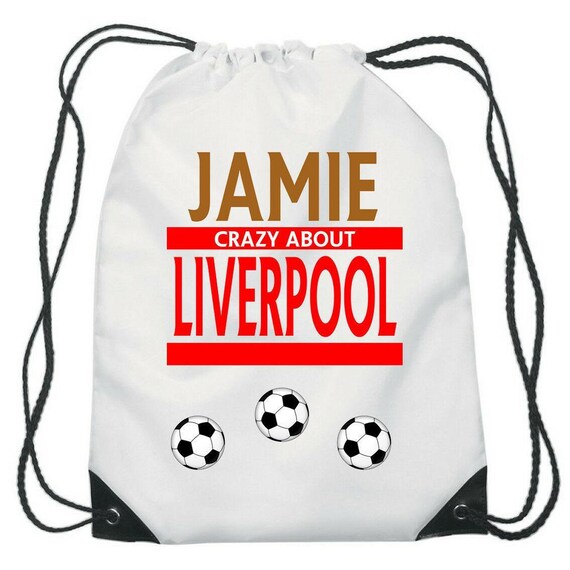 Personalised Drawstring Bag FOOTBALL Liverpool BIrd Game School PE Boy Kids Gift 