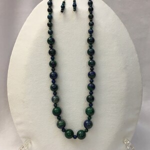 Azurite Malachite Bead Necklace with Earrings