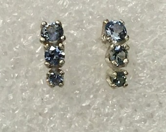 Light Blue Montana Sapphire 3 Stone Earrings