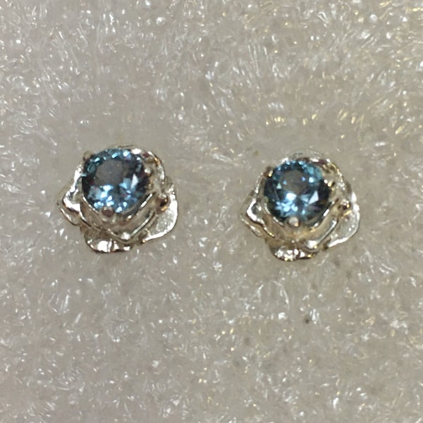 Montana Sapphire Light Blue 4mm Rose Earrings