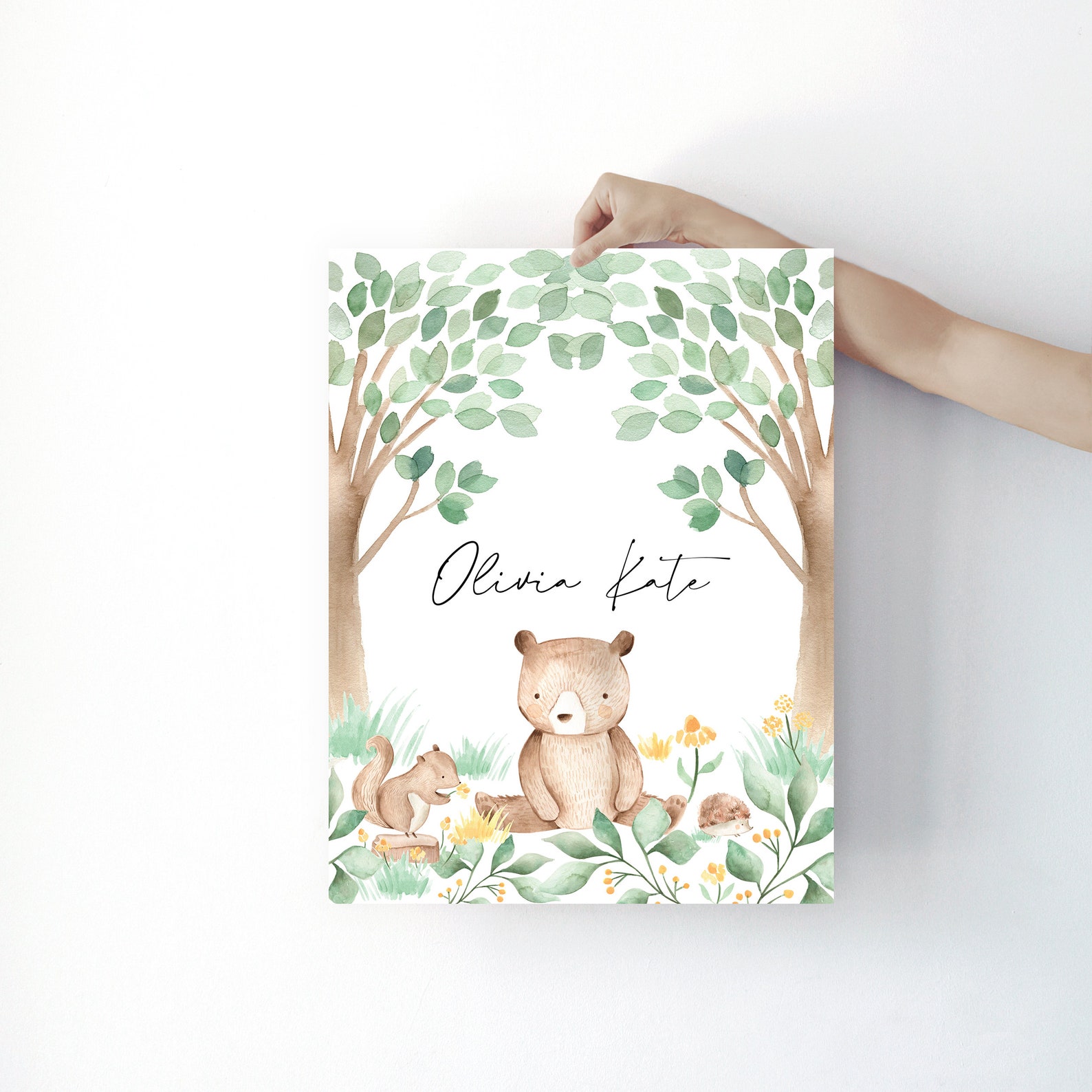 Woodland Baby Animal Wall Art Nursery Name Sign Baby Forest Etsy