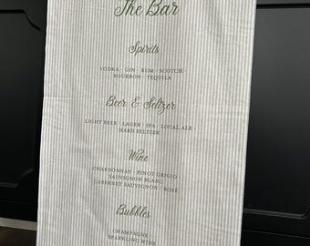 Fabric Bar Menu Sign, Wedding Cocktails, Linen Cotton