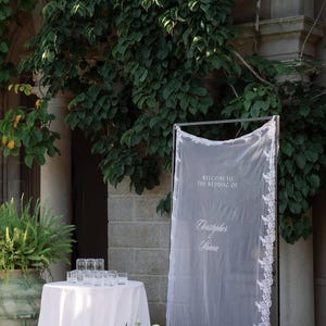 Lace Welcome Sign, Sheer Fabric, Wedding Sign