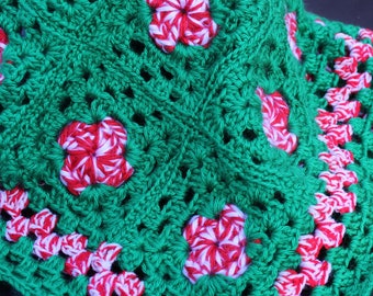 Peppermint Twist, Eco Friendly, Handmade, Crochet Blanket- Beautiful, Vintage & Unique