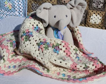 Angel Baby, 32.5 x 36.5 Eco Friendly, Handmade, Crochet Baby Blanket- Beautiful, Vintage & Unique, Keepsake