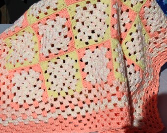 Creamsicle, Eco Friendly, Handmade, Crochet Baby Blanket- Beautiful, Vintage & Unique, Keepsake