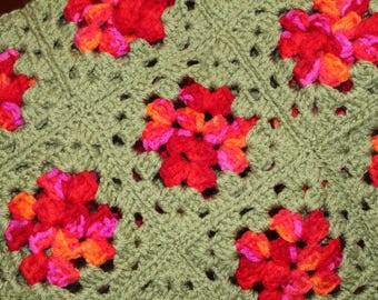 Geranium, Bold, Eco Friendly, Handmade, Crochet Baby Blanket- Beautiful, Vintage & Unique, Keepsake