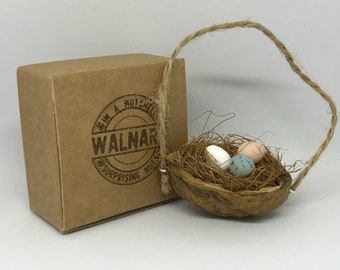 Eggs in a Nutshell, handmade Walnut Shell Easter decoration