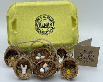 Easter Decoration Gift Box, set of handmade Walnut Shell Easter decorations