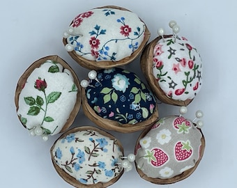 Walnut Shell Pincushion - Florals