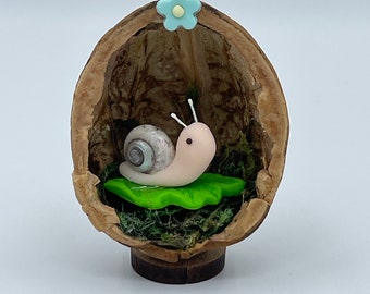 Snail in a Nutshell, handmade Walnut Shell decoration