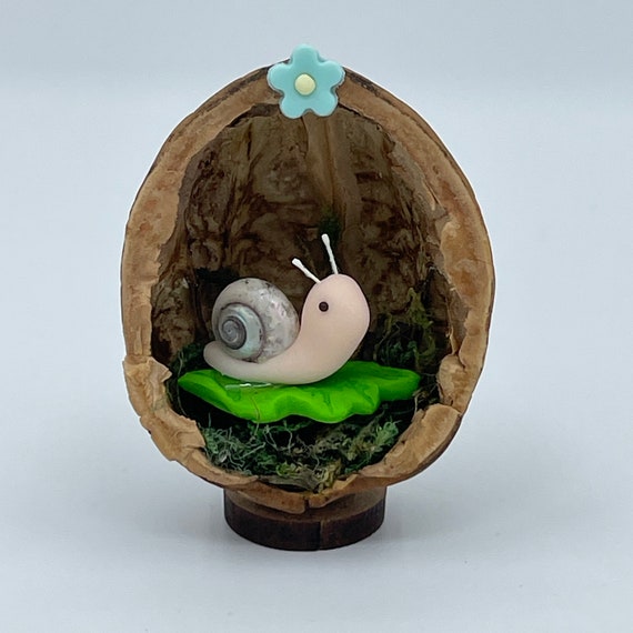 Snail in a Nutshell, handmade Walnut Shell decoration