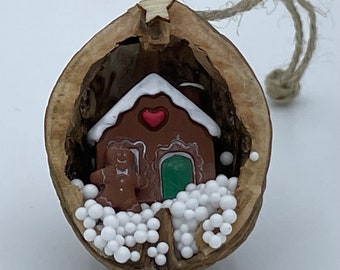Gingerbread in a Nutshell, handmade Walnut Shell Christmas decoration