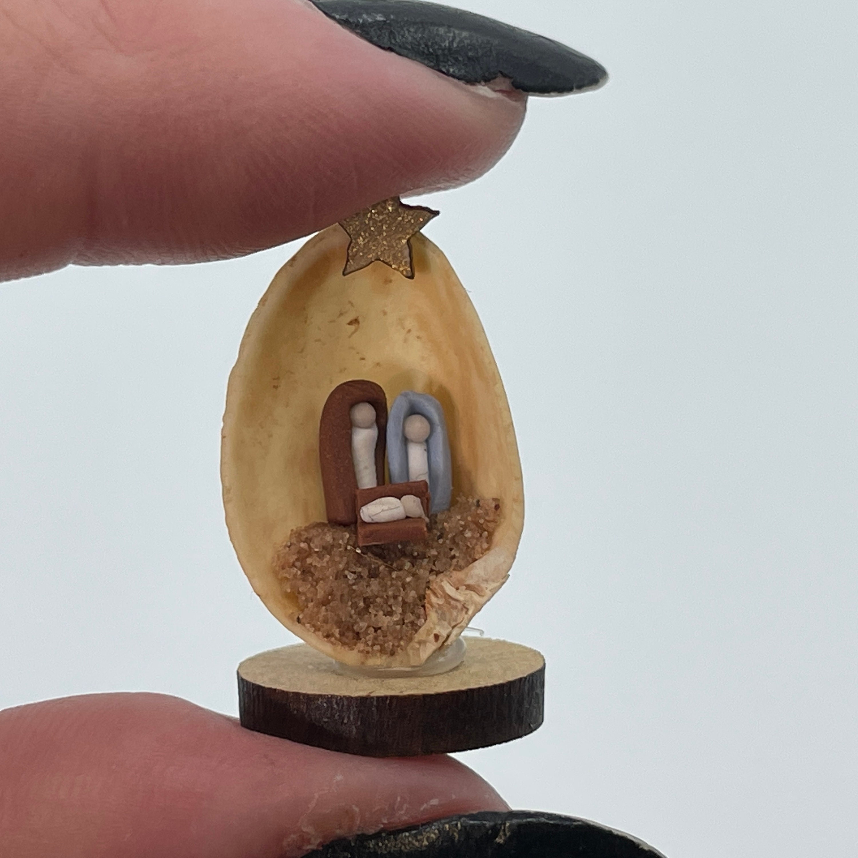 Nativity In A Nutshell - handmade Pistachio Shell miniature