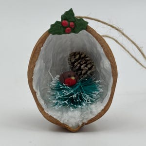 Robin in a Nutshell, handmade Walnut Shell Christmas decoration