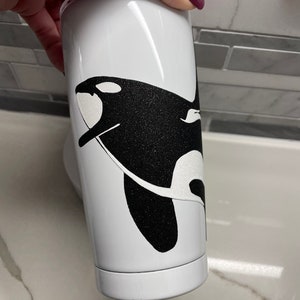 Shimmering Orca Killer Whale stainless steel tumbler, gift, whale, 18 ounces, Breaching, Coffee, water bottle, Five designs