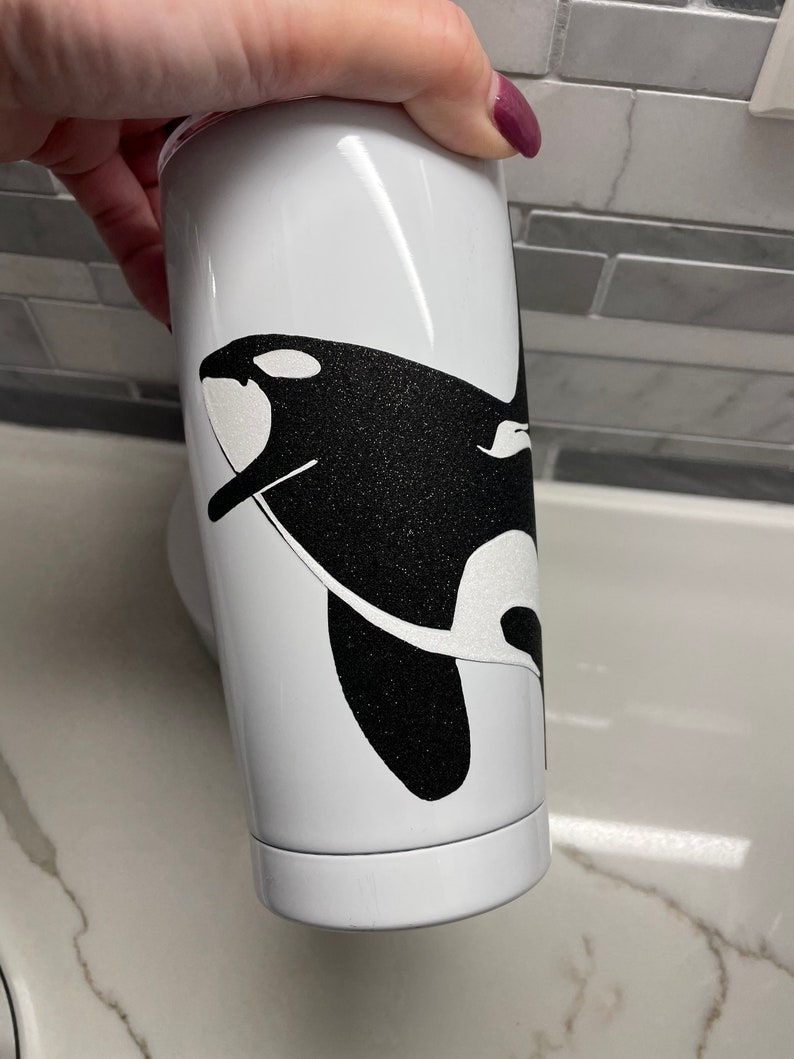 Shimmering Orca Killer Whale Stainless Steel Tumbler, Gift, Whale, 18