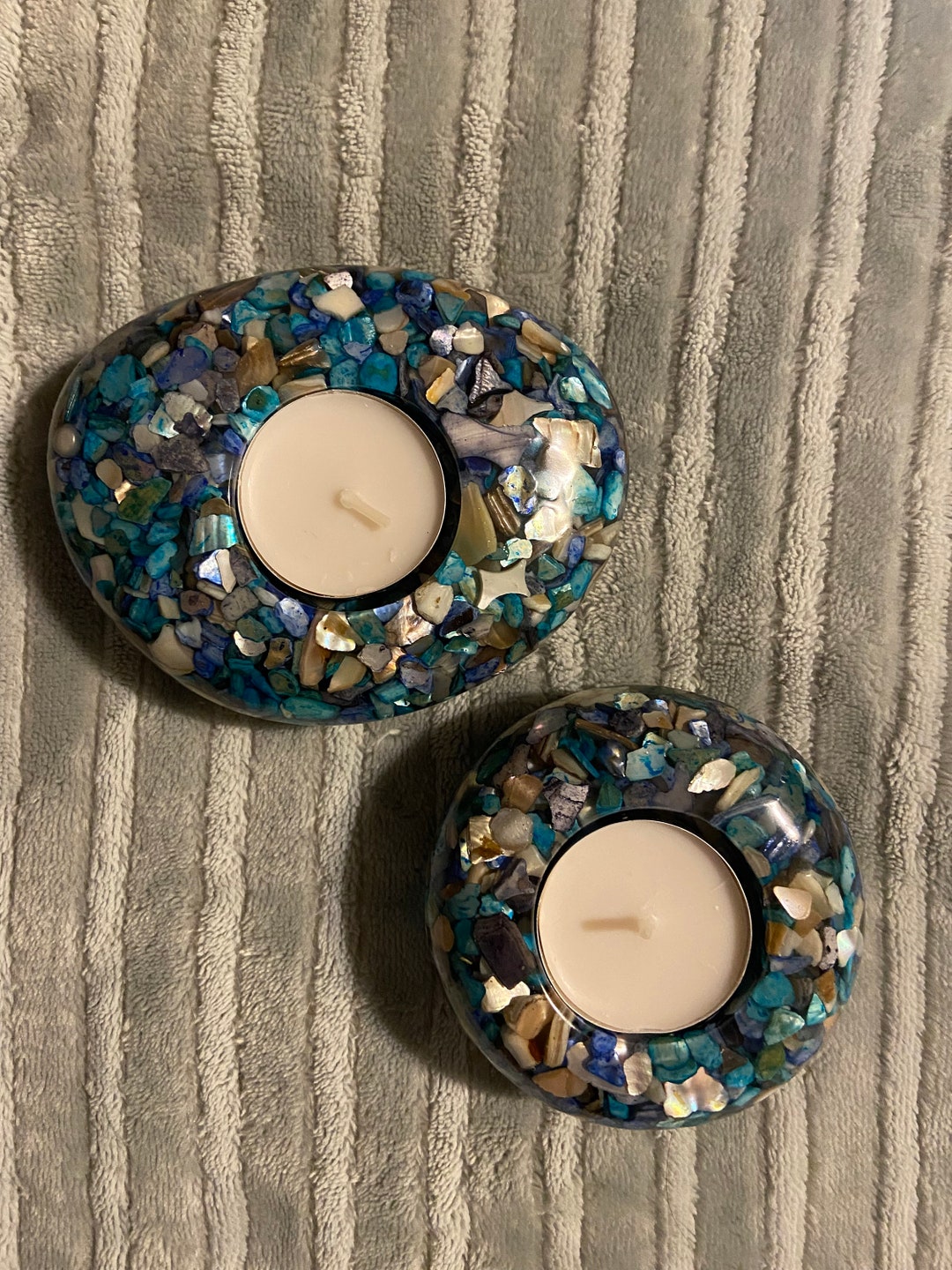 Resin Votive Candle Holders Teal Blue Purple and Cream Etsy