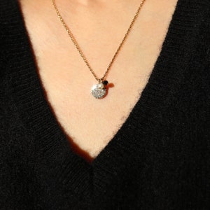 Small pearl and onyx and Pave Cubic Zirconia Circle Disc 14k gold-plated chain Necklace