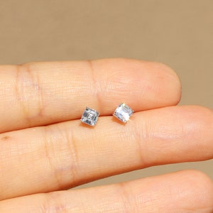 925 Sterling Silver Princess Cut CZ Stud Earrings, Square Cut Crystal Earrings, Diamond CZ, April Birthstone, Elegant Style