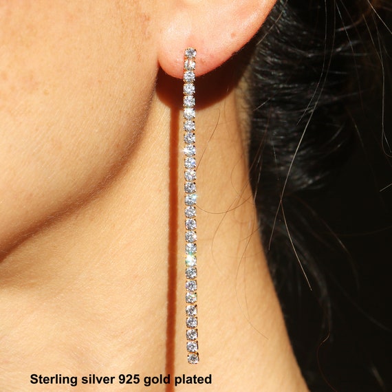 72mm High Quality Long Tennis Rhinestone Bar Strip Dangle Earrings, 18K  Gold Plated Over 925 Silver Earrings, Cubic Zirconia Bar Earrings - Etsy