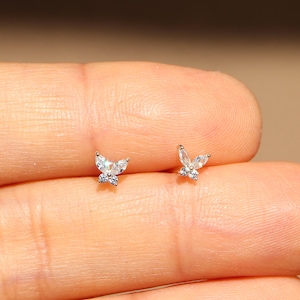 925 Silver Earrings Butterfly Diamond Earrings, Mini Delicate Butterfly Studs, Minimalist Cubic Zirconia Earrings, Dainty butterfly studs