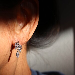 Cubic zircon leaf delicate sparkle drop earrings