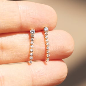 Gold Plated 925 Silver Dangle Earrings: Cubic Zirconia Bar, 18mm