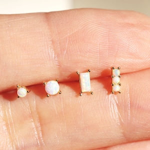 Opal Dainty Earrings,consisting of 4Mix and Match Earrings,18K Gold Plated Opal Stud Earrings Made of 925 Silver,4 single different designs.