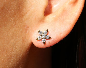 Gold Plated Sterling Silver Cubic Zirconia Star Stud Earrings