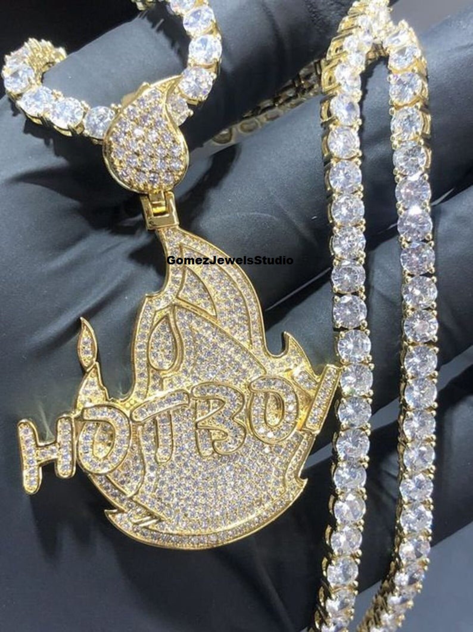 Iced Out Custom Made Pendant for Mens and Womens/ 14k Yellow Etsy