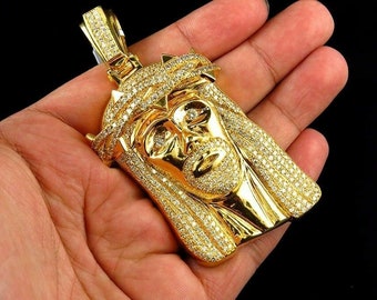 Details about   Religious Jesus Face Pendant Chain 14K Gold On Real Silver LOW PRICE 18" 