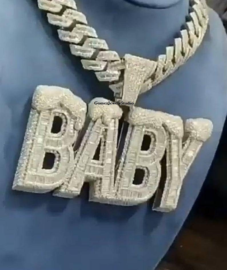 Custom Moissanite Diamond Name Pendant for Men/ 14k White Gold Etsy